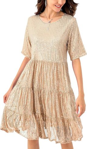 فستان صيفي بيبي دول مزين بالترتر، فستان قصير لامع براق، فستان تونيك قصير متدرج للنساء للحفلات الليلية in Kuwait