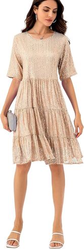 فستان صيفي بيبي دول مزين بالترتر، فستان قصير لامع براق، فستان تونيك قصير متدرج للنساء للحفلات الليلية in Kuwait