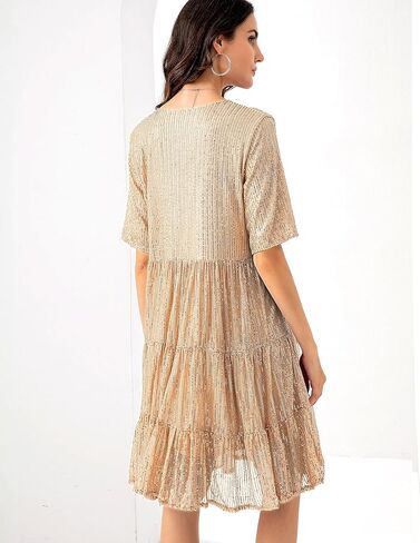 فستان صيفي بيبي دول مزين بالترتر، فستان قصير لامع براق، فستان تونيك قصير متدرج للنساء للحفلات الليلية in Kuwait