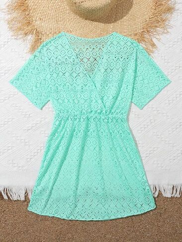 فستان الشاطئ للفتيات من SHENHE مصنوع من الشيفون ورقبة على شكل حرف V وأكمام قصيرة برباط لتغطية الكيمونو in Kuwait