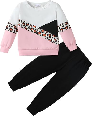 WESIDOM Toddler Girl Clothes Outfit Set 2 Piece Sweatsuit 1-7Y | Leopard Print Crew Neck & Jogger Pants Design,Girls Winter Outfits,Little Girls Clothing Sets in Saudi Arabia