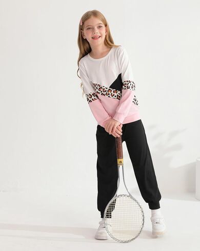 WESIDOM Toddler Girl Clothes Outfit Set 2 Piece Sweatsuit 1-7Y | Leopard Print Crew Neck & Jogger Pants Design,Girls Winter Outfits,Little Girls Clothing Sets in Saudi Arabia