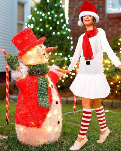 Liitrsh 6 قطع أزياء رجل الثلج للبالغين للنساء تتضمن تي شيرت أبيض وتنورة توتو وقبعة عيد الميلاد ووشاح وأكمام ساق الساق لحفلات عيد الميلاد التنكرية، مقاس واحد in Kuwait