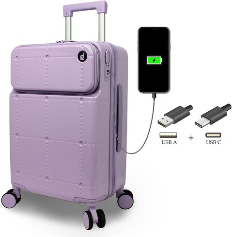 حقيبة الأمتعة الذكية World Traveler Dejuno مع منافذ USB، لافندر، قابلة للحمل مقاس 20 بوصة in Saudi Arabia