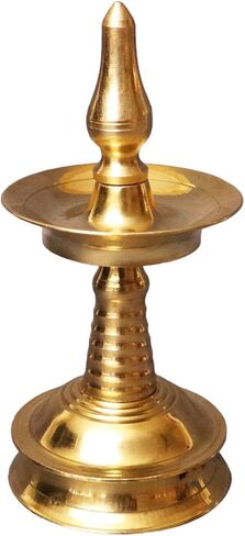 النحاس التقليدي كيرالا كوثو فيلاكو ديا لبوجا | Lord Ayyappan Vilakku|Poja Aarti|Arti Deepak Deepam مصباح زيت لمعبد المنزل [الوزن: 125 جرام] - كيرالا نيلا فيلاكو (4.5 بوصة) in Saudi Arabia