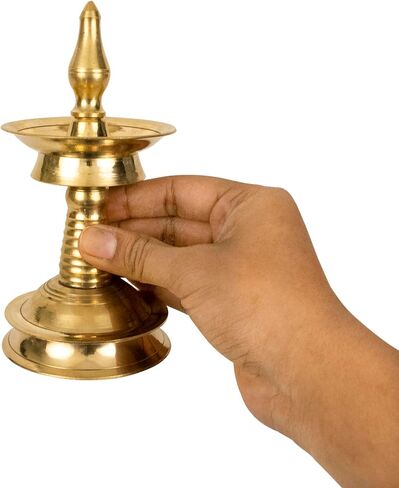 النحاس التقليدي كيرالا كوثو فيلاكو ديا لبوجا | Lord Ayyappan Vilakku|Poja Aarti|Arti Deepak Deepam مصباح زيت لمعبد المنزل [الوزن: 125 جرام] - كيرالا نيلا فيلاكو (4.5 بوصة) in Saudi Arabia