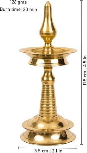 النحاس التقليدي كيرالا كوثو فيلاكو ديا لبوجا | Lord Ayyappan Vilakku|Poja Aarti|Arti Deepak Deepam مصباح زيت لمعبد المنزل [الوزن: 125 جرام] - كيرالا نيلا فيلاكو (4.5 بوصة) in Saudi Arabia