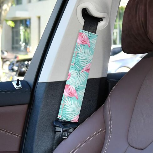 الوردي فلامنغو شجرة النخيل الاستوائية يترك على الفيروز 2 قطعة غطاء منصات حزام مقعد السيارة قابل للتعديل، ويغطي حزام الكتف حزام مقعد السيارة العالمي، وسائد حزام مقعد السيارة للبالغين والأطفال in Kuwait