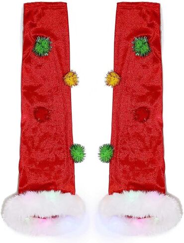Light up Christmas Gloves Red Velvet Sparkly LED Xmas Glove Santa Party Cosplay Gloves for Women and Girls in Saudi Arabia