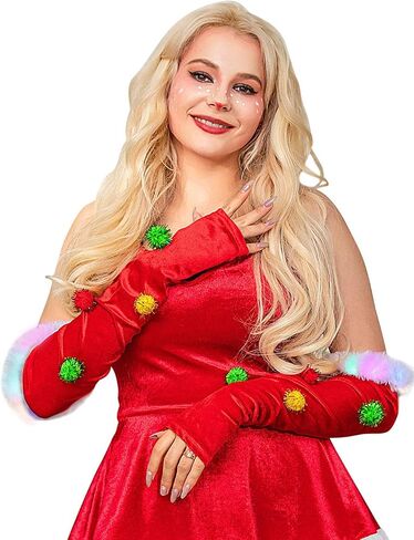 Light up Christmas Gloves Red Velvet Sparkly LED Xmas Glove Santa Party Cosplay Gloves for Women and Girls in Saudi Arabia