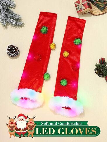 Light up Christmas Gloves Red Velvet Sparkly LED Xmas Glove Santa Party Cosplay Gloves for Women and Girls in Saudi Arabia
