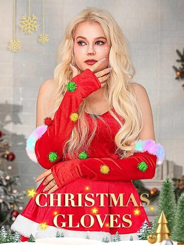 Light up Christmas Gloves Red Velvet Sparkly LED Xmas Glove Santa Party Cosplay Gloves for Women and Girls in Saudi Arabia