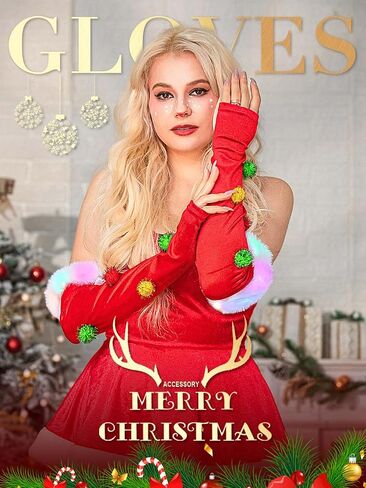 Light up Christmas Gloves Red Velvet Sparkly LED Xmas Glove Santa Party Cosplay Gloves for Women and Girls in Saudi Arabia