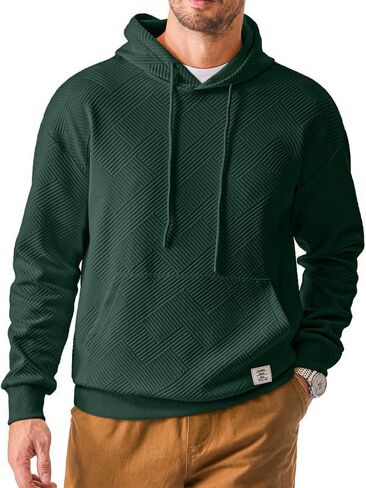 Men's Hoodies Soild Color Geometric Texture Long Sleeve Casual Pullover Hooded Sweatshirts Sweaters in Saudi Arabia