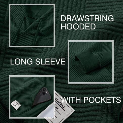 Men's Hoodies Soild Color Geometric Texture Long Sleeve Casual Pullover Hooded Sweatshirts Sweaters in Saudi Arabia