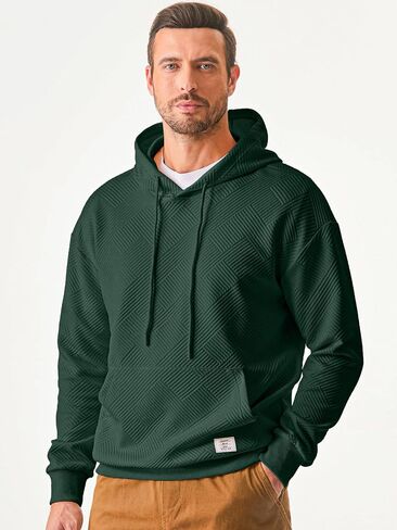 Men's Hoodies Soild Color Geometric Texture Long Sleeve Casual Pullover Hooded Sweatshirts Sweaters in Saudi Arabia