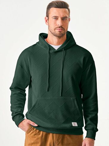 Men's Hoodies Soild Color Geometric Texture Long Sleeve Casual Pullover Hooded Sweatshirts Sweaters in Saudi Arabia