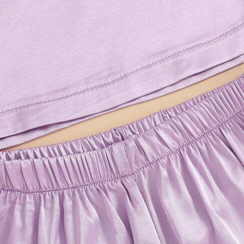 Qiylii Kids Toddler Girls Satin Pajamas Short Sleeve Tops Shorts Summer Pjs 2-Piece Solid Silk Pajama for Children Size 4-13 in Saudi Arabia
