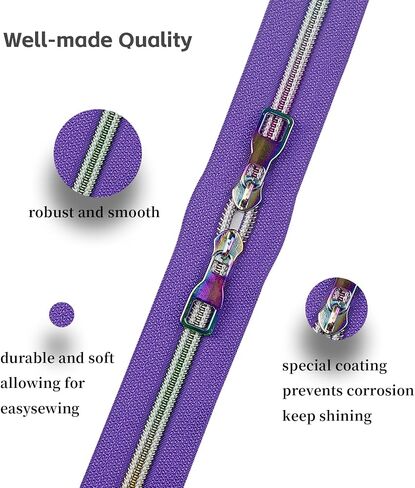Zynzaoacs #5 Rainbow Zipper by The Yard with Pulls, Aqua Zipper Tape with Rainbow Teeth(5Yds) and Rainbow Metal Zipper Pulls(10Pcs, TypeB), Colorful Nylon Coil Zippers for Sewing Purse,Bag,Jacket in Saudi Arabia