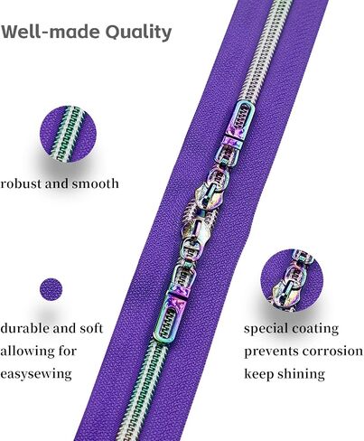 Zynzaoacs #5 Rainbow Zipper by The Yard with Pulls, Aqua Zipper Tape with Rainbow Teeth(5Yds) and Rainbow Metal Zipper Pulls(10Pcs, TypeB), Colorful Nylon Coil Zippers for Sewing Purse,Bag,Jacket in Saudi Arabia