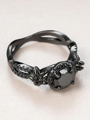 Gothic Black Rings for Women, Mystic Rainbow Topaz with Created Amethyst Flower Goth Black Gold Wedding Engagement Ring Size 6 to 11 in Saudi Arabia