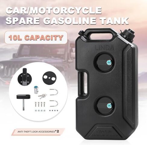 خزان غاز Mokuo سعة 10 لتر / 1.64 جالون من مادة البولي إيثيلين (HDPE) مع قفل مضاد للسرقة ودعامة تثبيت تناسب معظم الدراجات النارية سكوتر ATV UTV، لون أسود in Kuwait