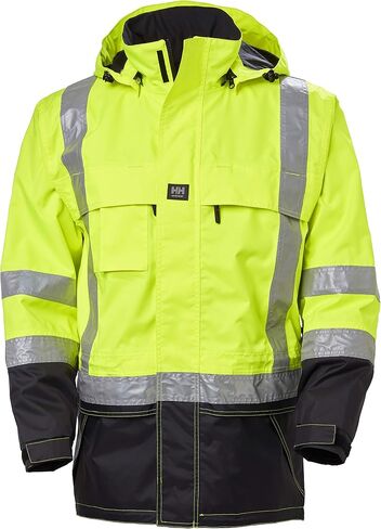 سترة المطر Hi Vis للرجال من Helly-Hansen Potsdam - ملابس عمل مقاومة للماء/الرياح مع غطاء رأس بحجم خوذة قابل للفصل، فئة ANSI 3 in Saudi Arabia