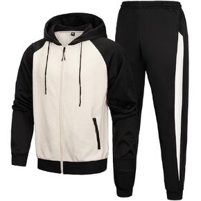 AOTORR Men's Hooded Athletic Tracksuit Sweatsuit Long Sleeve Full-Zip Jogging Sweatpants 2 Piece Patchwork Sportsuits