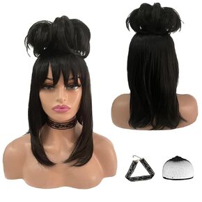 Short Bald Wig Fluffy Synthetic Brown Wig Costume Wig for Halloween Party for Men Wavy Wig with Wig Cap