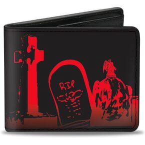 Buckle-Down Men's PU Bifold Wallet-Graveyard Black/Red, Multicolor, 4.0" x 3.5"