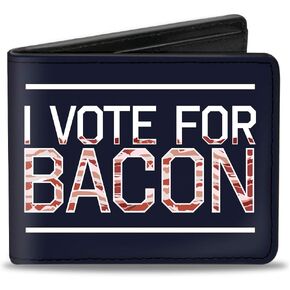 Buckle-Down Men's Wallet, Bifold, Vote Black White Bacon, Vegan Leather, Multi, 4.0" x 3.5"