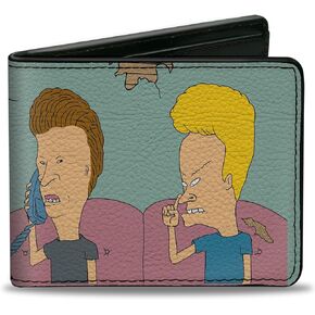 MTV Wallet, Bifold, Beavis and Butt Head Title Logo and Couch Scene Light Blue, Vegan Leather