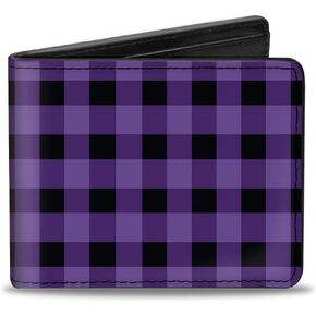 Buckle-Down Men's Wallet, Bifold, Buffalo Plaid Black Purple, Vegan Leather, Multi, 4.0" x 3.5"