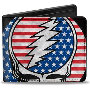 Grateful Dead Wallet, Bifold, Grateful Dead Steal Your Face Stars Stripes Close Up Black, Vegan Leather