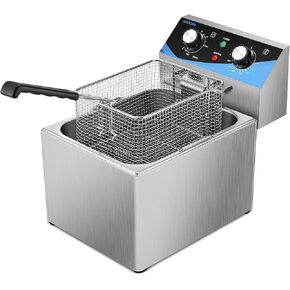 8L/8.45QT Commercial Electric Deep Fryer with Basket & Lid, Stainless Steel Kitchen Countertop Frying Machine with Drain for Home Kitchen, Restaurant, Delis, 3000 Watts 208~240V