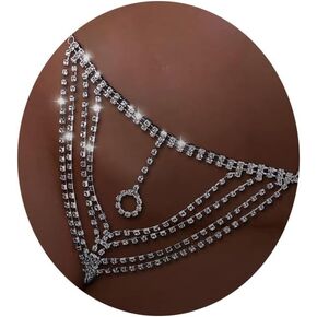 Sexy Rhinestone Thong Panties Crystal Waist Belly Summer Beach Bikini Body Chain Jewelry Rhinestone G-String Chain Crystal Thong for Women (Panties)