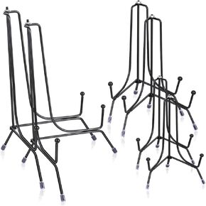 6 Pack Upgraded Anti-Slip Plate Display Stands, 4 6 8 Inch Iron Plate Holder Display Stands, Black Book Display Stands Compatible 3 to 12 Inch Decorative Plates, Picture Frames and Artworks