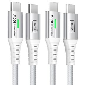 INIU USB-C Cable, [6.6ft, Blue] 2-Pack USB C Cable to USB C for iPhone 16 15 Pro Max/Plus, Samsung Galaxy S22 Ultra Note 10, Pixel 7a, MacBook, iPad, and More