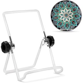 SOTER Plate Stands for Display and Book Stand,Adjustable Portable Holder Stand, Magazine Rack, IPad Stand, 2pack 5inch Metal Frame Holder for Picture, Decorative Plate, Cookbook, Photo Easels (White)
