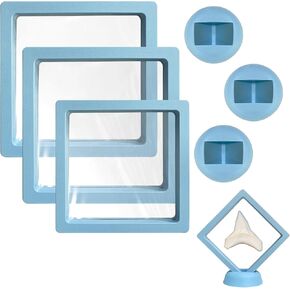 3 Pcs Shark Tooth Holder 3D Floating Display case, Freestanding Collectible Holder, Used to Showcase Shark Teeth, Jewelry, Etc (Light Blue)