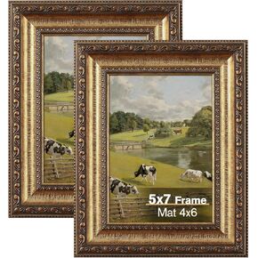 11x14 Gold Picture Frame, 2 Pack Ornate Vintage Picture Frames for Wall or Tabletop Display, 11x14 Photo Frame Gold with Real Glass, Display Poster 8x10 with Mat or 11x14 without Mat for Antique Déco