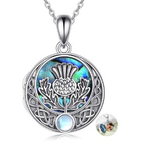 Scottish Thistle Locket Necklace Sterling Silver Locket Necklace That Holds Pictures Scottish Thistle Pendant Jewelry for Women Wife Girlfriend