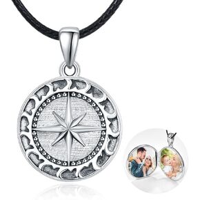 Dreamboat Locket Necklace for Men Women Sterling Silver Pictures Photo Keepsake Pendant Compass Lockets Jewelry Gifts