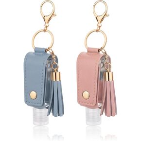 2 PCS Hand Sanitizer Holder Keychain, Hand Sanitizer Keychain, Mini Hand Sanitizer Case, Hand Sanitizer Bottles Empty, Empty Hand Sanitizer Bottles, for Lotion Liquid Soap Shampoo Blue Pink