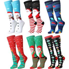 6 Pairs Christmas Knee High Socks Christmas Gift Xmas Elf Stocking Socks Christmas Sock Gifts Women Man