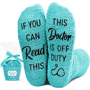 HAPPYPOP Funny Doctor Gifts for Men Women - Unique Gifts for Doctors Retirement Gifts for Doctors Dr Day Gifts for Doctors Male, Fuzzy Doctor Off Duty Socks