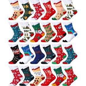 SATINIOR 24 Pairs Christmas Holiday Socks Women Funny Crew Socks Cotton Knit Socks for Coworkers Christmas Gifts (Vibrant Style)