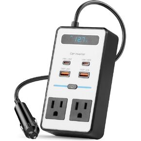 Car Power Inverter, ANTPO DC 12V to 110V AC Inverter,Car Cigarette Lighter Adapter Plug with 65W USB-C/24W USB-Fast Charger /3.0 USB-A Ports/Laptop Car Charger with Voltage Display