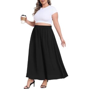 حجم كبير التنانير الطويلة للنساء عادية مرونة عالية الخصر إخفاء الرباط فلوي ألف خط تنورة طويلة مع جيوب in Kuwait