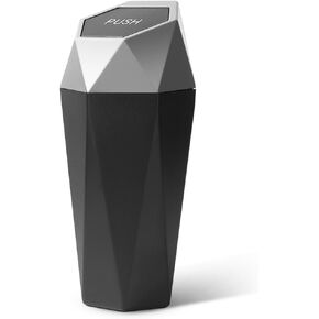Mandark Car Trash Can with Lid, Diamond Design Small Vehicle Automatic Portable Garbage Bin, Leakproof Automotive Interior Dustbin for Kitchen Home Office, Universal for SUV, Truck, RV (Black)